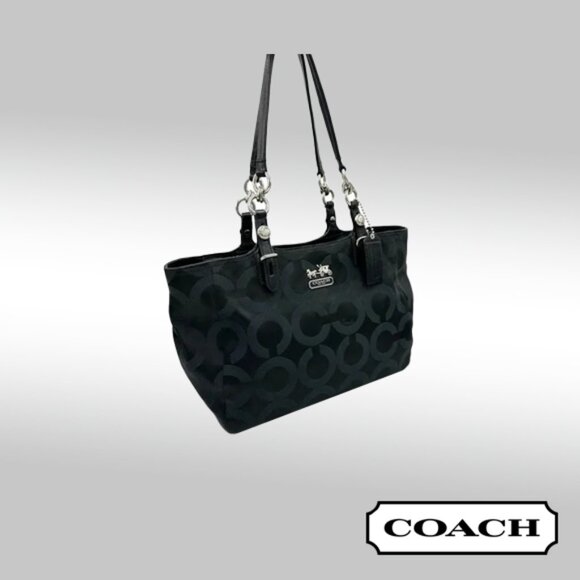 Coach Mia Op Art Satchel – Black Jacquard with Purple Satin Interior - Picture 11 of 11
